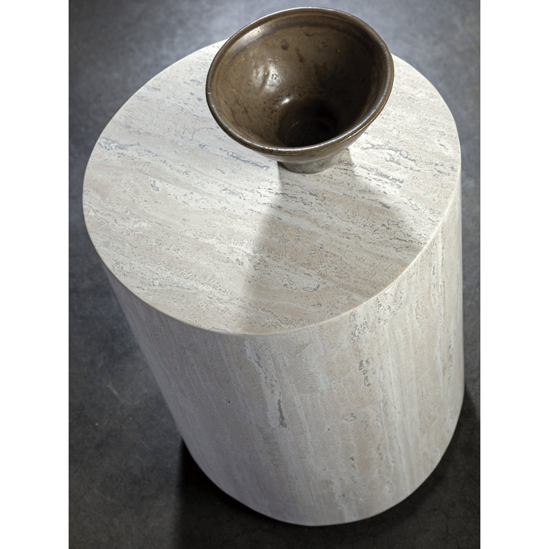Signature Designs Cassio Stone Drum End Table, 19" H x 14" W x 14" D