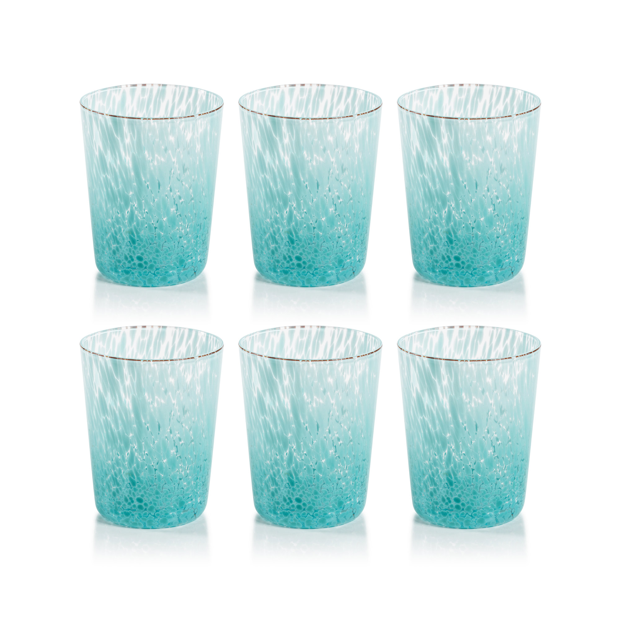 Buck Speckled Glass Tumblers, Set of 6, Aqua