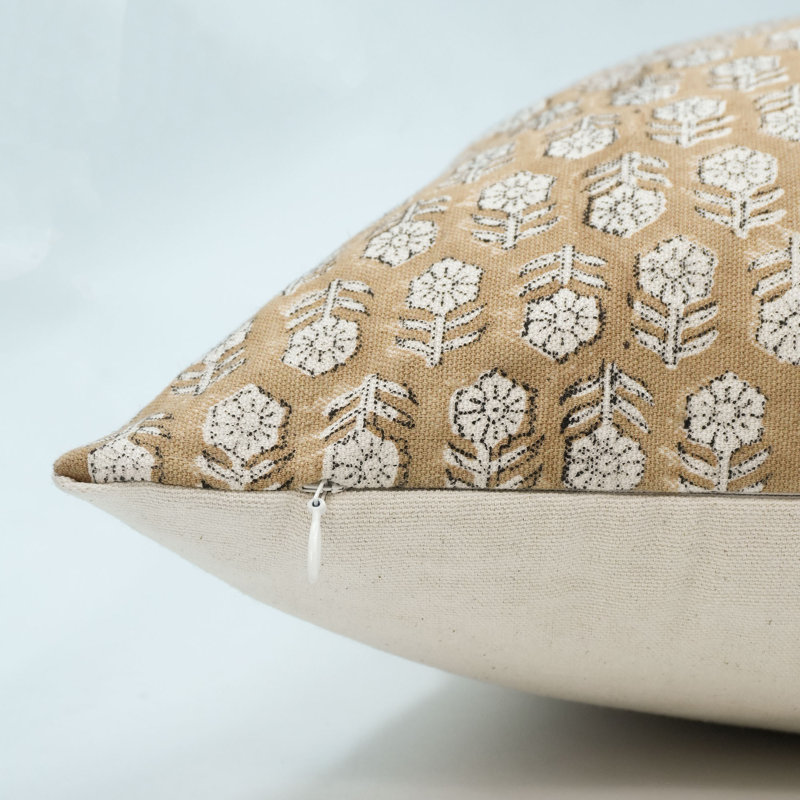 fabdivine Block Printed Pillow Cover Handmade Cotton Decorative Cushion- Tulsi Buti, 22"H x 22"W