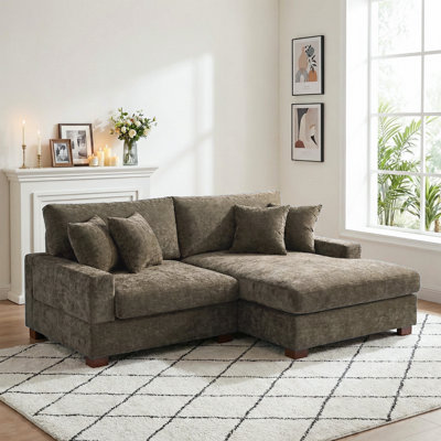 2 - Piece Upholstered Camel Chenille Modular Sectional Sofa with Armrests & Throw Pillows