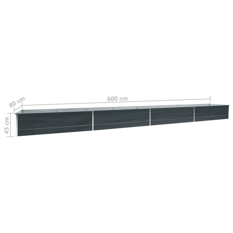 Edmund Outdoor Raised Garden Bed, 45cm H x 80cm W x 600cm L, Anthracite