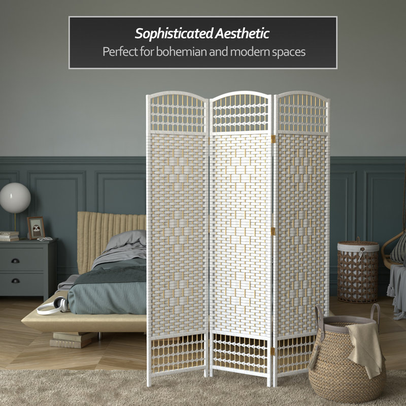 67" Tall Woven Room Divider , White, 3