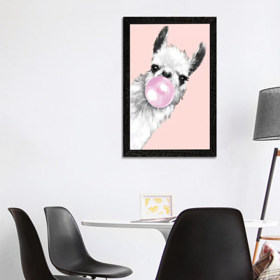 Sneaky Llama Blowing Bubble Gum by Big Nose Work - Print on Canvas