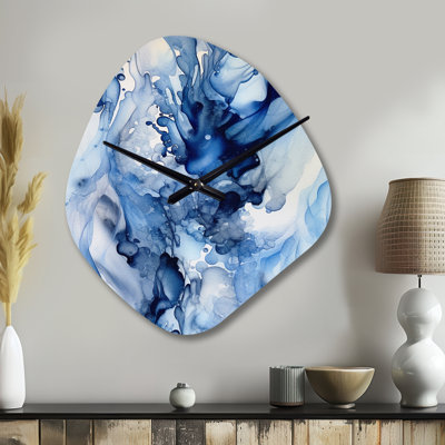 Abstract Classic Blue Waves V - Nebula Shape Large Blue Wall Clock - Unique Shape