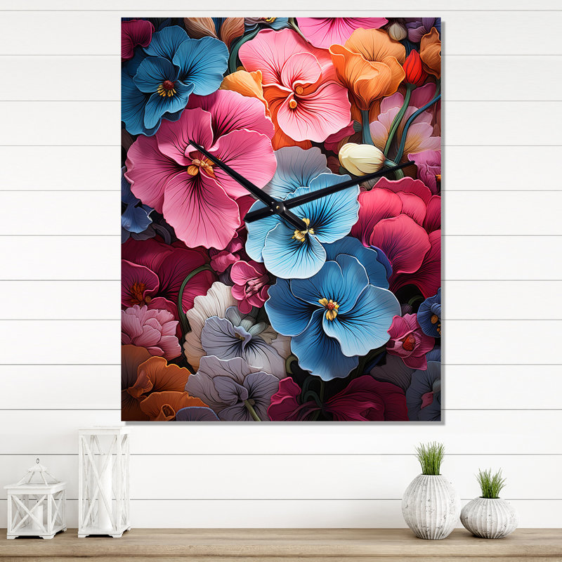 Horloge murale moderne Gustavus - Pansies, Petit