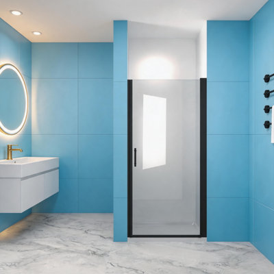 36"W x 72"H Pivot Shower Door, Half Frame Design with Explosion Proof Tempered Glass, Matte Black Frame