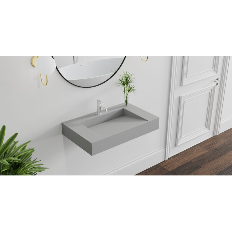 Badeloft 31.4" x 19.6" Stone Resin Wall Mounted Bathroom Sink WT-04-D-MGRY in Matte Gray