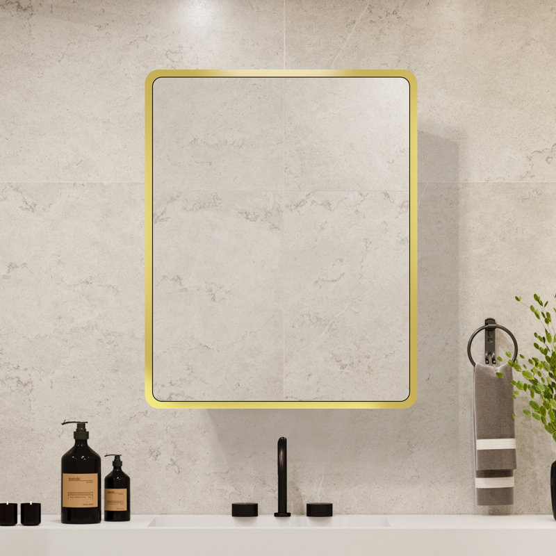 Rectangle Medicine Cabinet With Shelves, Gold