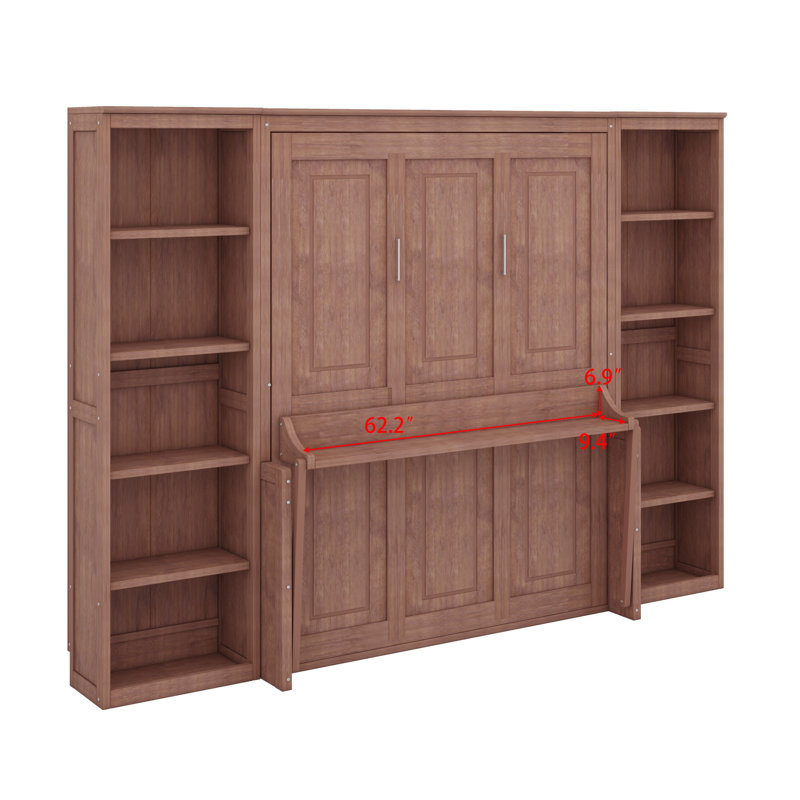 Lit escamotable avec bureau et bibliothèque Murphy, Marron foncé