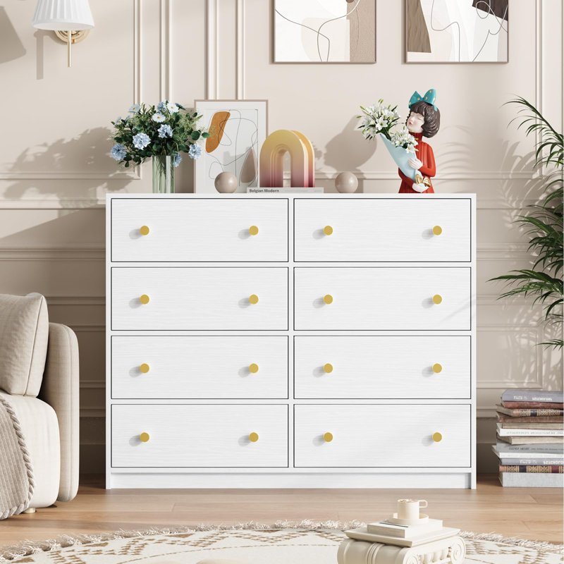 Bimlesh 114cm W 8 - Drawer Chest of Drawers, White
