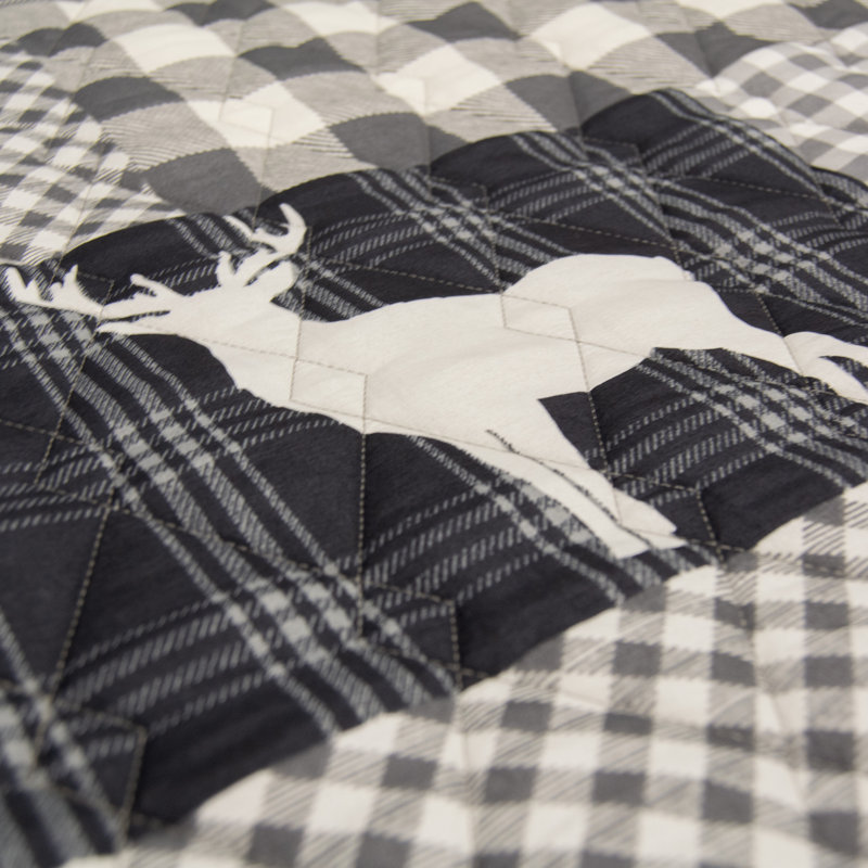 Gray Twin Reversible Microfiber Quilt Set with Deer Motif