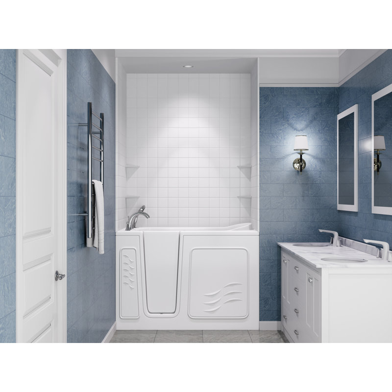 Tub'n Wall Series 30" x 52" Left Side Drain Soaker Bathtub in White with 4 in. Tile Shower Wall Kit, Left, White