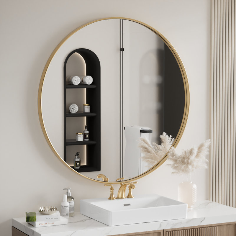 Miroir de salle de bain Morena, 30 po x 30 po, Doré