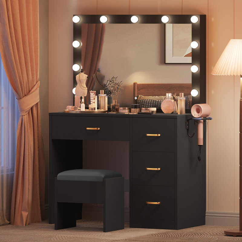 Aimara Dressing Table with Mirror, Black