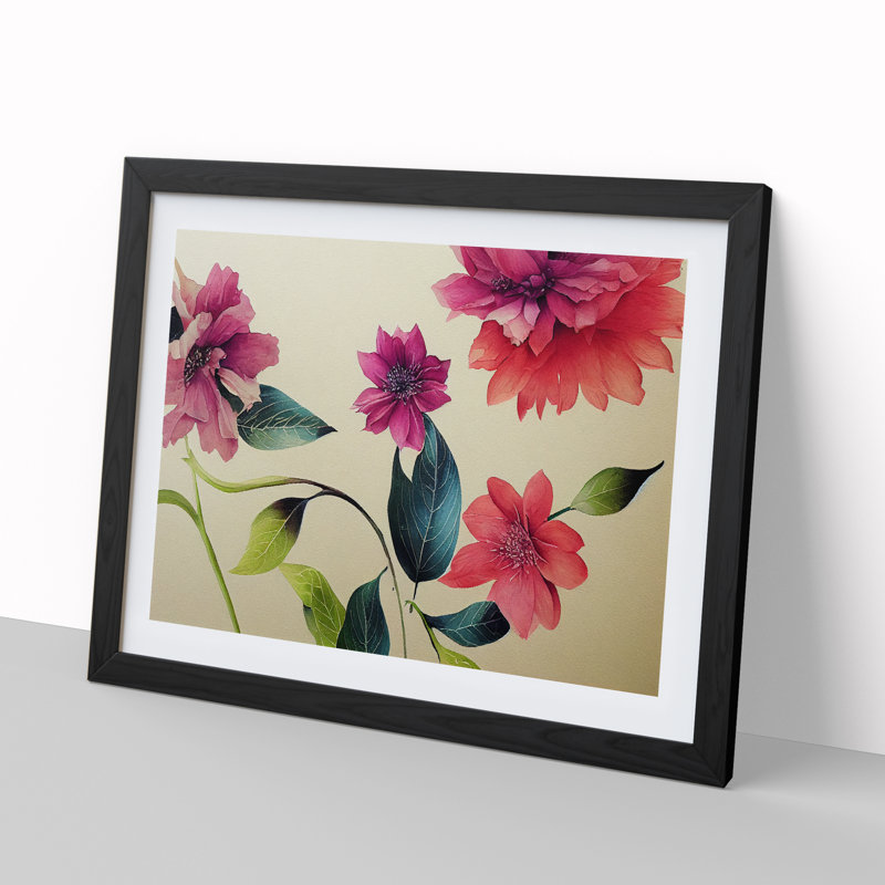 Excellent Watercolour Flowers - Picture Frame Painting, Black, 25cm H x 34cm W x 2cm D