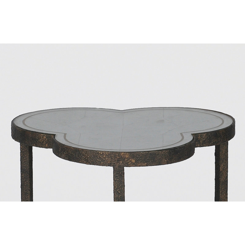 Antique Eglomise Mirror and Iron Trefoil End Table