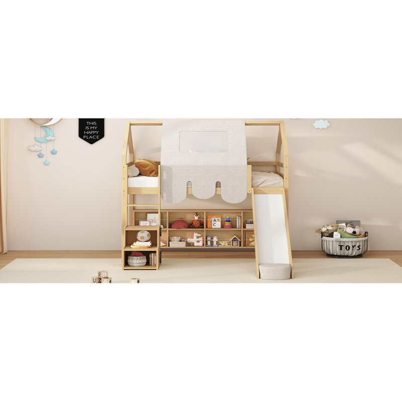 Lit de rangement en bois, Naturel / Beige, Lit simple