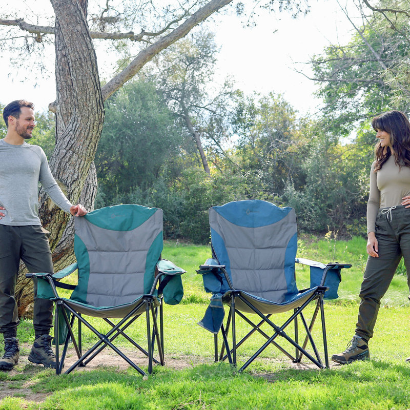 Green XXL Folding Padded Camping Chair with Cup Holder and Cooler