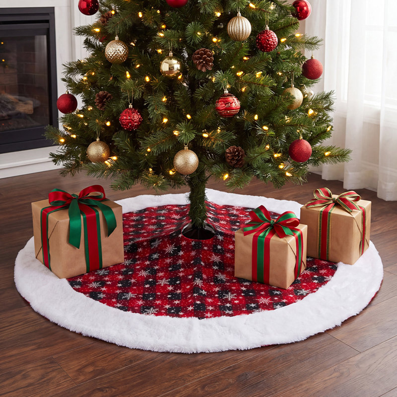 36-Inch Polyester Round Christmas Tree Skirt with White Trim