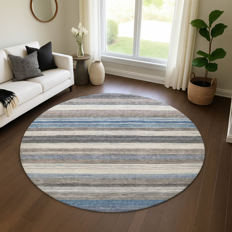 Premium Machine Washable Hedden AMF1703 Stripes Rug, Round 8'