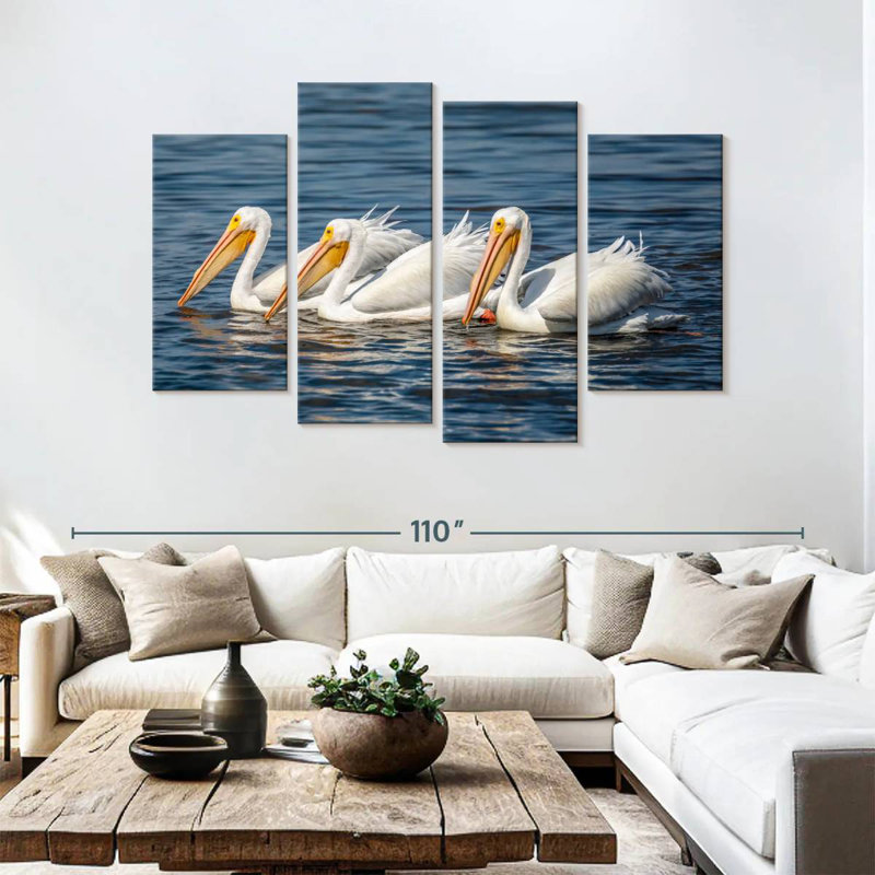 Bramic Ding Darling White Pelicans, H 54 po x l 84 po