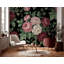 Papier peint vintage à motifs floraux, fresque murale noire unie.-353802726-353802721