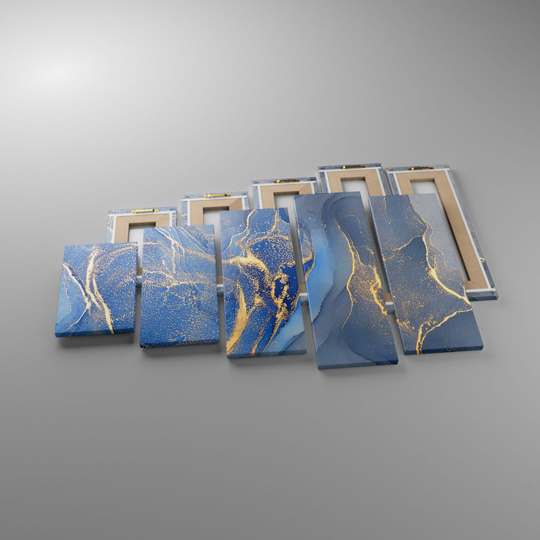 5-tlg. Leinwandbilder-Set Gold Blue Paint