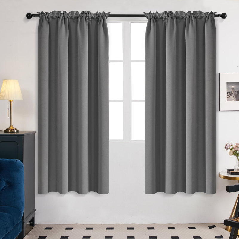 Room Darkening Rod Pocket Thermal Insulated Blackout Curtains (Set of 4), 42" W x 72" L, Light Gray