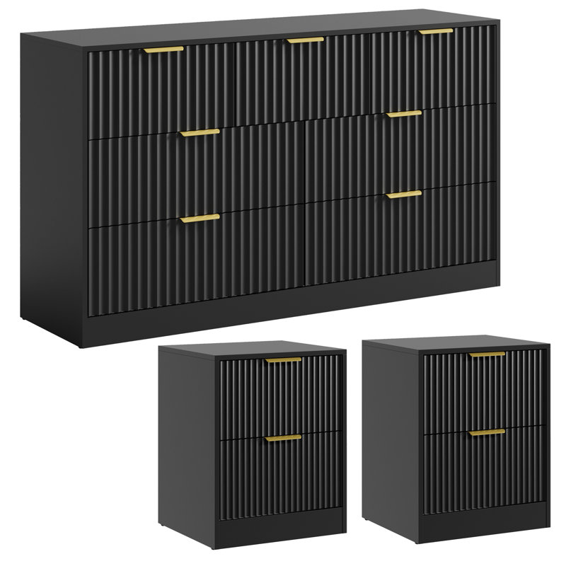 3-Piece 7-Drawer Dresser & 2-Drawer Nightstand Set, Black