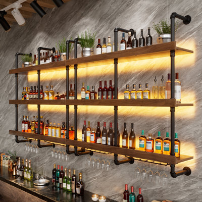 Iron Wine Bottle & Glass Rack in Brown