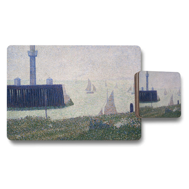 Seaside Lighthouse Placemats And Coasters Set With Ocean Scene