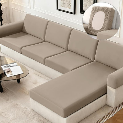 Sofa Cushion Covers Washable 4 Pieces Sectional Covers Sofa Covers(3 Seater + 1 Chaise, Khaki)
