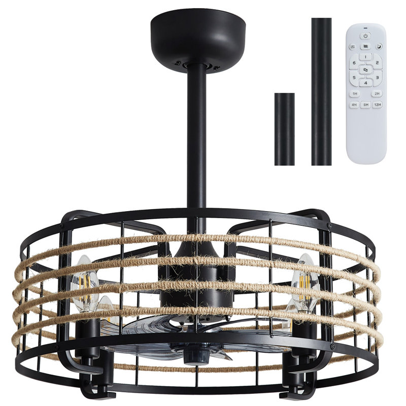 Ventilateur de plafond en cage en métal à 4 pales 7 pales 18,5 po Garren avec télécommande et ensemble d'éclairage inclus