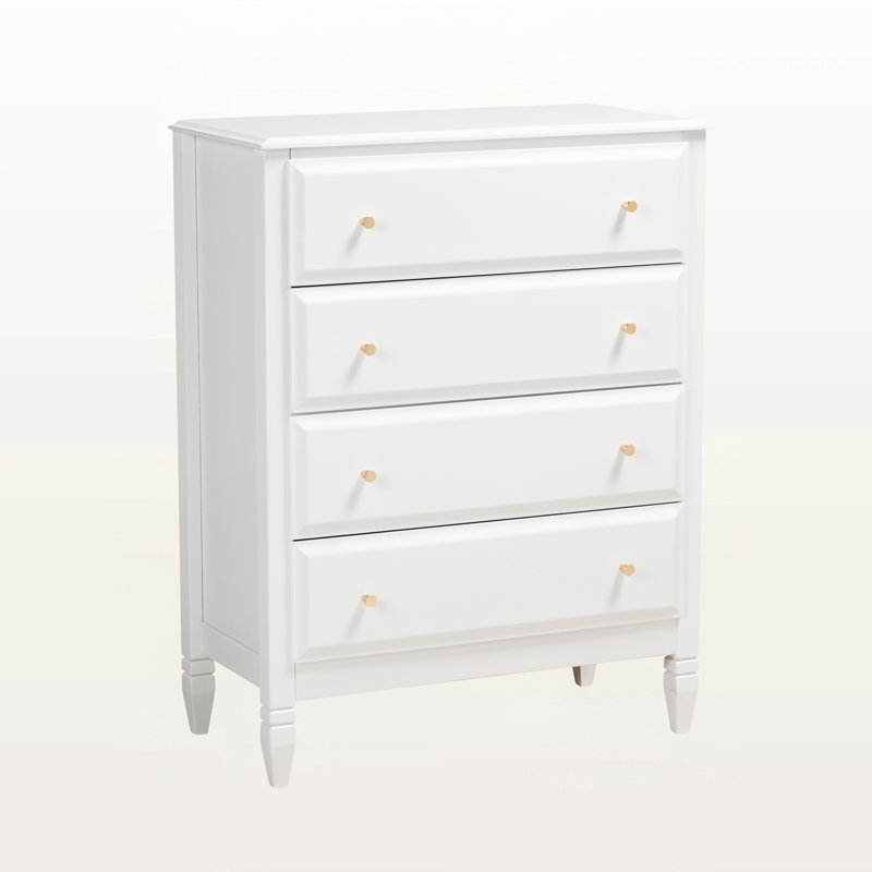Commode à 4 tiroirs en métal doré à finition blanche Harbor, H 40,35 po x l 31,32 po x P 15,43 po