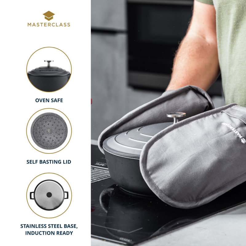 MasterClass Non-Stick Cast Aluminum Round Dutch Oven, 1.4