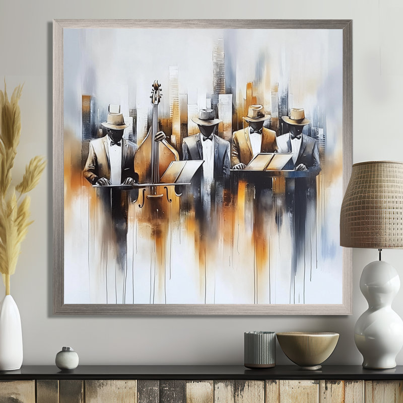 «Abstract Jazz Musisans In The Studio I - Music Jazz», reproduction sur toile, H 16 po x l 16 po, Reproduction encadrée