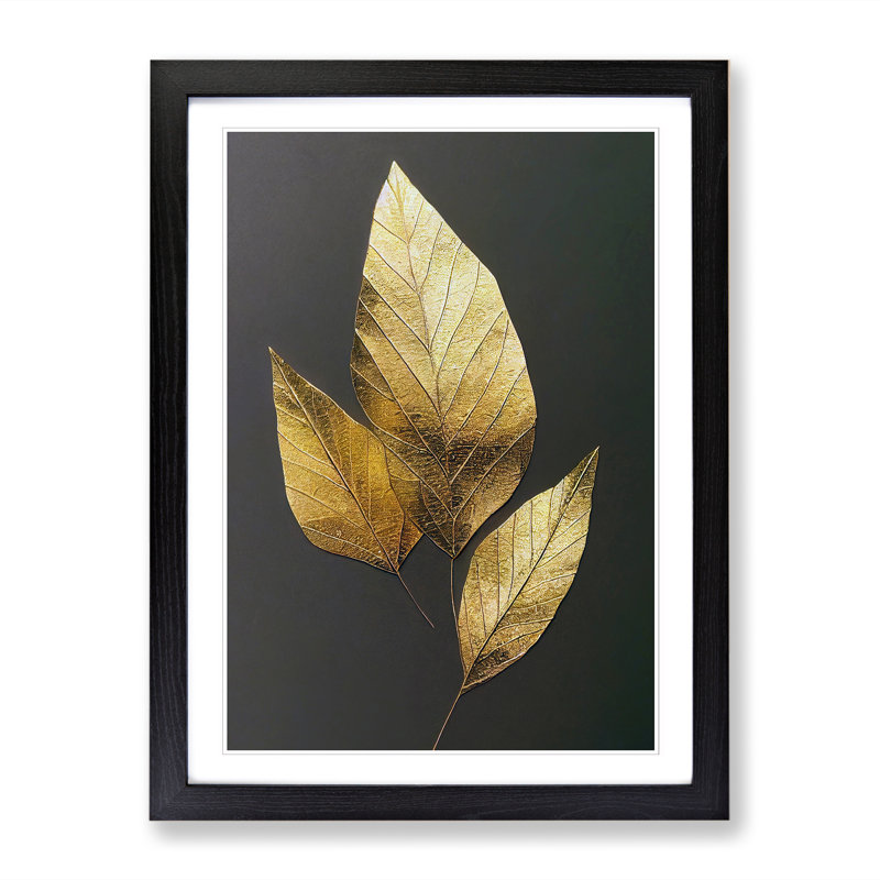 Angilia Ivy Leaf Gold Vol.1 - Picture Frame Print, Black, 64cm H x 46cm W x 2cm D