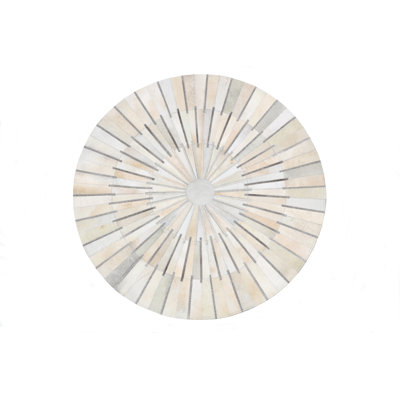 One-of-a-Kind Round Cowhide Leather White Ivory Area Rug