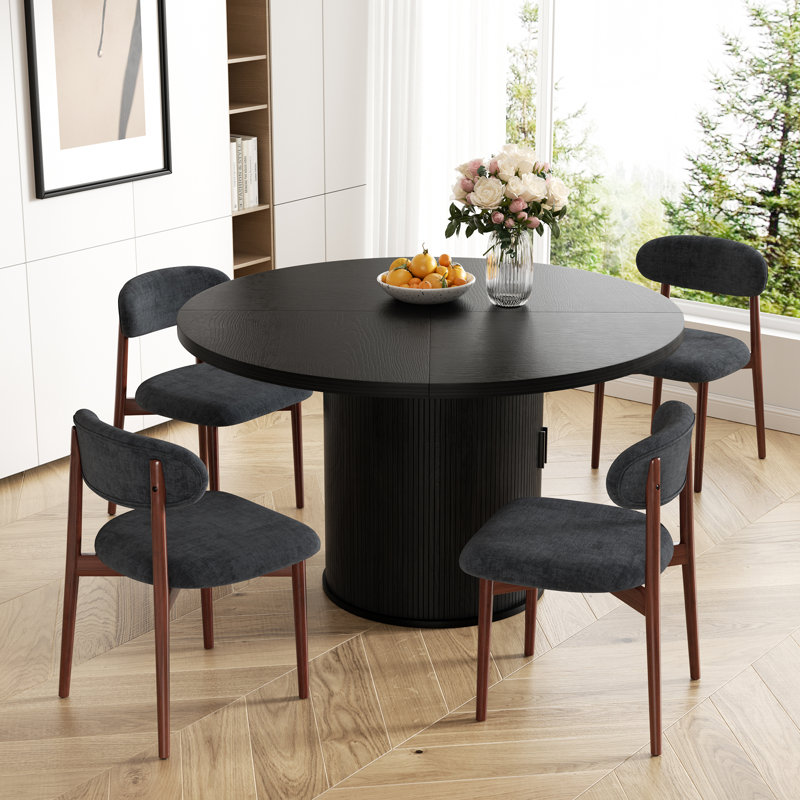 Modern Minimalist Dining Chair With Wood Legs, Mid-Century Accent Chair For Kitchen, Living Room, And Vanity, 4, Walnut