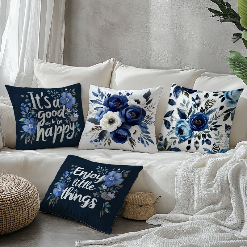 4 housses de coussin décoratif à motif de fleurs 4 pièces
