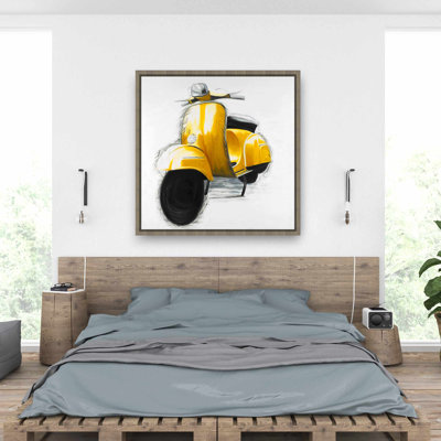 Yellow Italian Scooter Canvas  Motorcycle Bedroom Decor