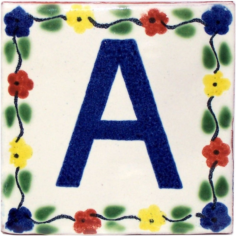 4.2" x 4.2" 2pcs TalaMex Bouquet Talavera Clay House Letter A