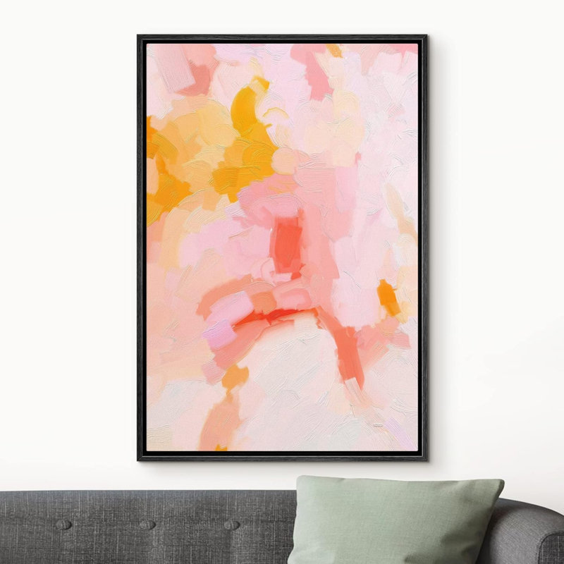 Rose pastel et champ de couleur orange, impression sur toile, H 24 po x l 16 po x P 1,5 po, Noir