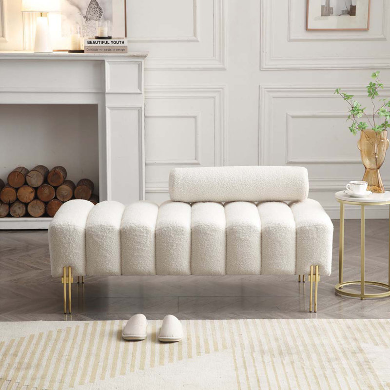 Gracelee Upholstered 53.2'' Sofa, Beige Faux Sherpa Fleece Fabric