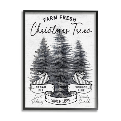 «Farm Fresh Pine & Fir Trees», affiche rétro des Fêtes, art numérique de la giclée noire encadrée et encadrée