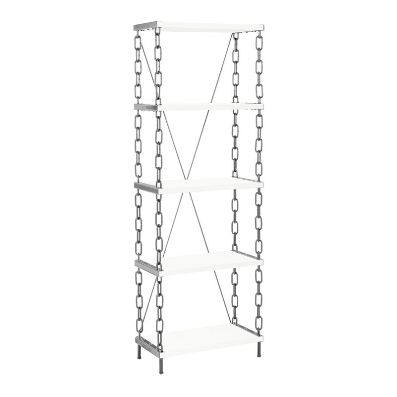 Bibliothèque industrielle industrielle noire / blanche avec 5 tablettes en bois franc d'ingénierie, idéale pour la galerie
