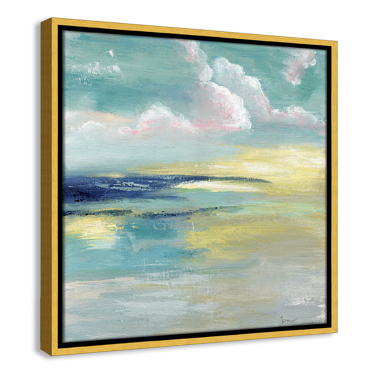 Bertie "Ocean View" Painting by Tava Studios, 17.5" H x 17.5" W x 2" D, Gold Framed Canvas