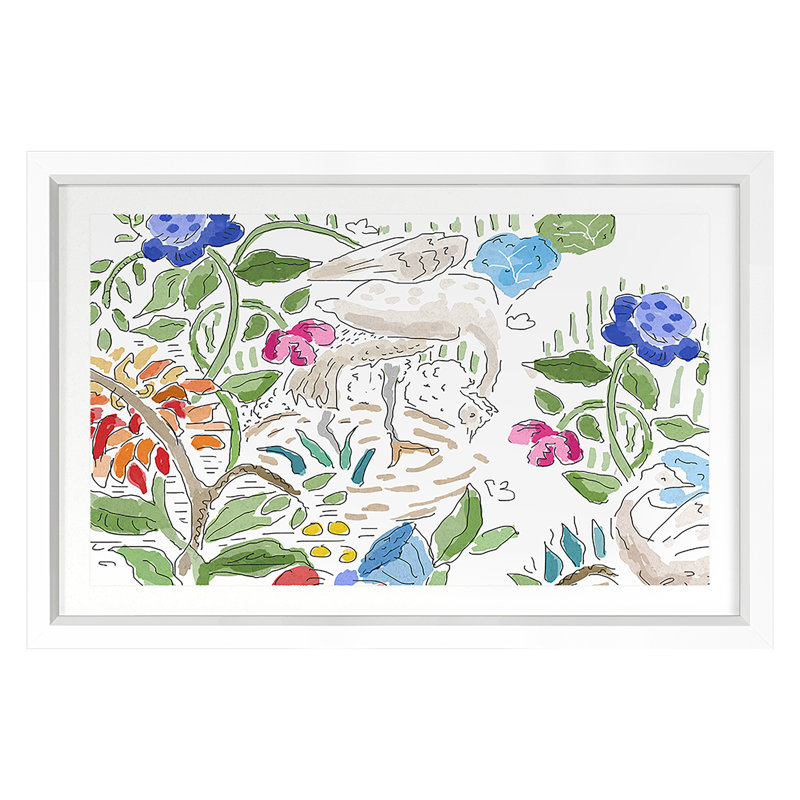 Crane 1 Print by Dana Gibson, 27" H x 40" W, White Framed
