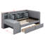 Lit de jour rembourré simple avec armoires rabattables et table d'appoint / bureau, 2 tiroirs et tablette
