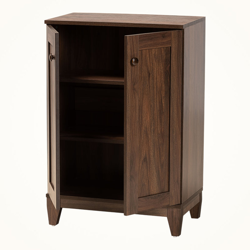 Nera Shoe Storage Cabinet in Walnut Brown Finish, 34.34'' H X 23.34'' W X 12.87'' D